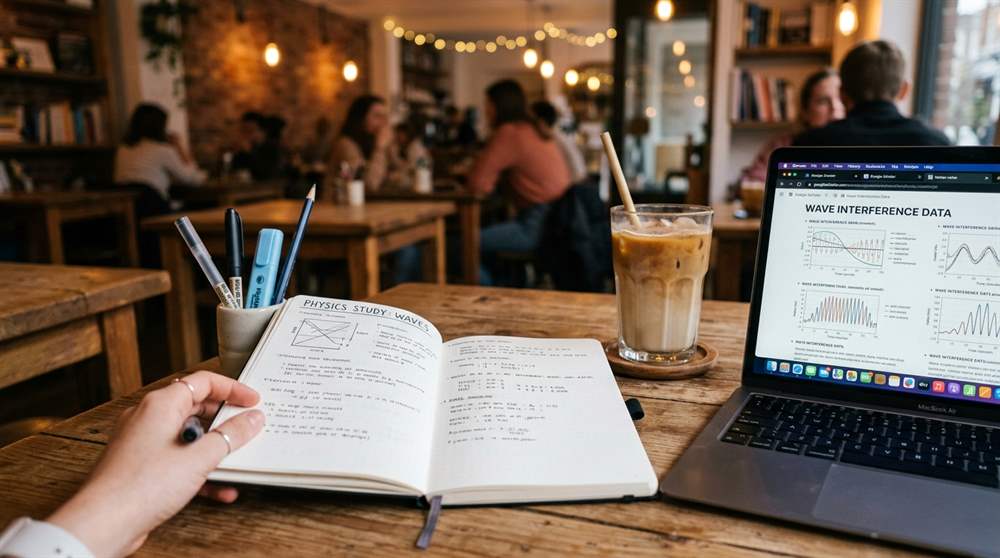 Mahasiswa farmasi dan kesehatan belajar bersama serta mengerjakan tugas laptop di cafe Bukittinggi yang nyaman