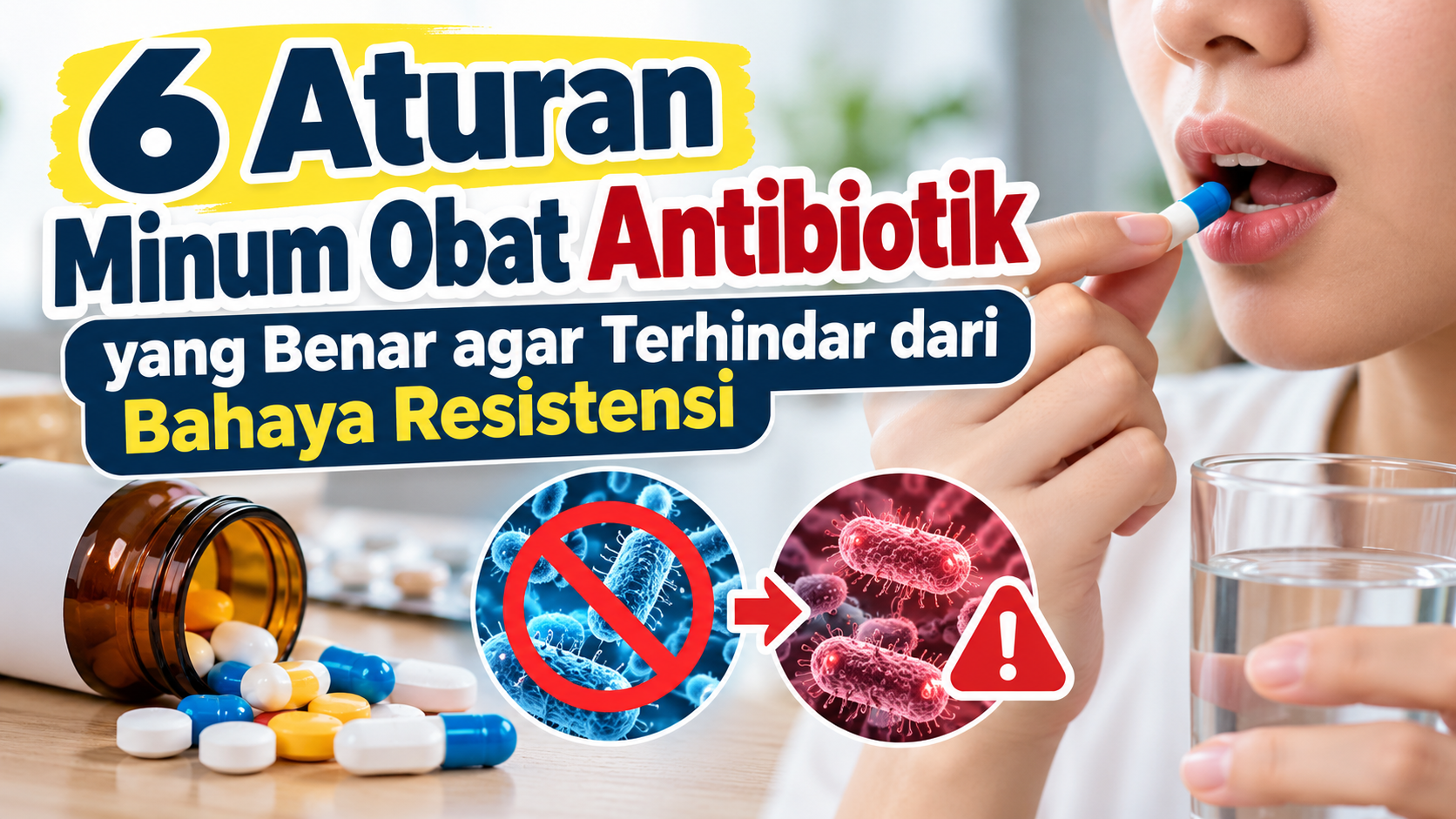 6 aturan minum obat antibiotik yang benar agar terhindar dari bahaya resistensi bakteri.