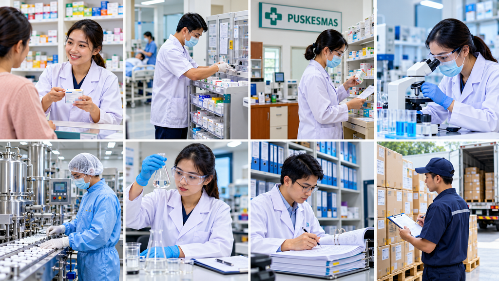 Prospek karir lulusan Ahli Madya Farmasi di rumah sakit, apotek, puskesmas, laboratorium, industri farmasi, dan distribusi obat.